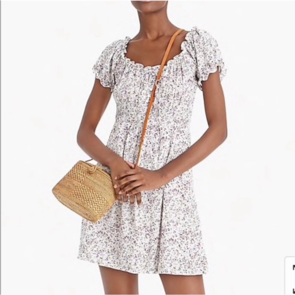 J crew Floral Puff-Sleeve Mini Dress in White size 6p